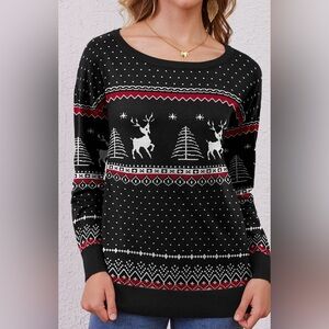 Black and White Reindeer Pattern Sweater